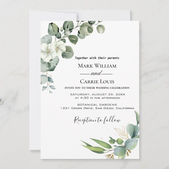 Invitación de boda de vegetación rústica de eucali (Anverso)