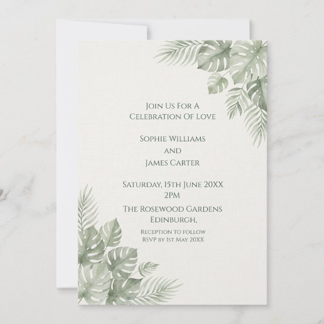 Invitación de boda de vegetación tropical (Anverso)