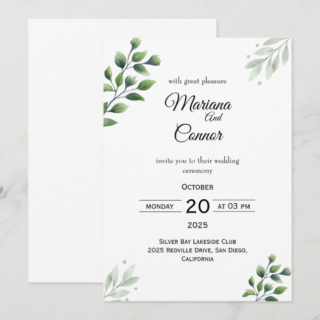 Invitación de boda de vegetación tropical (Anverso / Reverso)