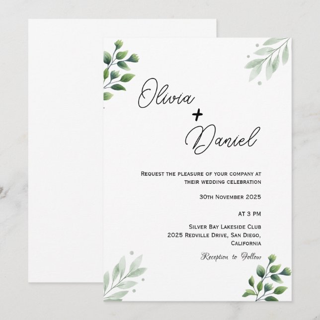 Invitación de boda de vegetación vintage (Anverso / Reverso)