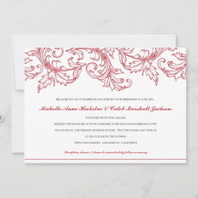 Invitación de boda de Venecia (Rojo Rubí) (Anverso)