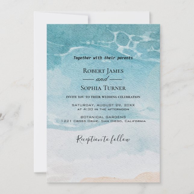 Invitación de boda de verano azul de playa (Anverso)