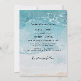 Invitación de boda de verano azul de playa