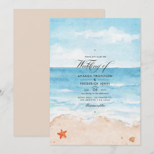 Invitación de boda de verano con acuarela en la pl