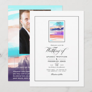 Invitación de boda de verano con acuarela en la pl