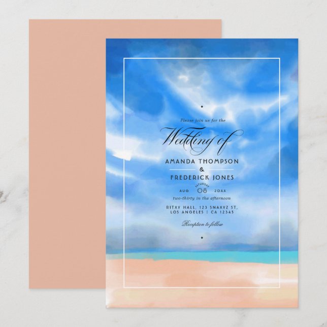 Invitación de boda de verano con acuarela en la pl (Anverso / Reverso)