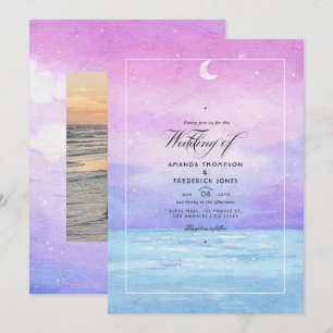 Invitación de boda de verano con acuarela en la pl