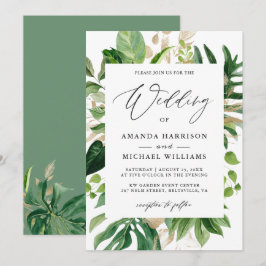 Invitación de boda de verano con hojas de palma tr