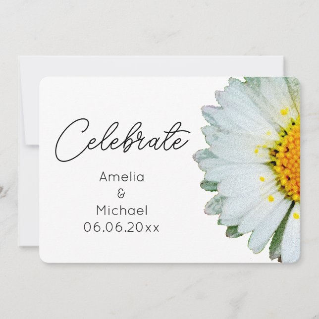 Invitación de boda de verano con margarita rústica (Anverso)
