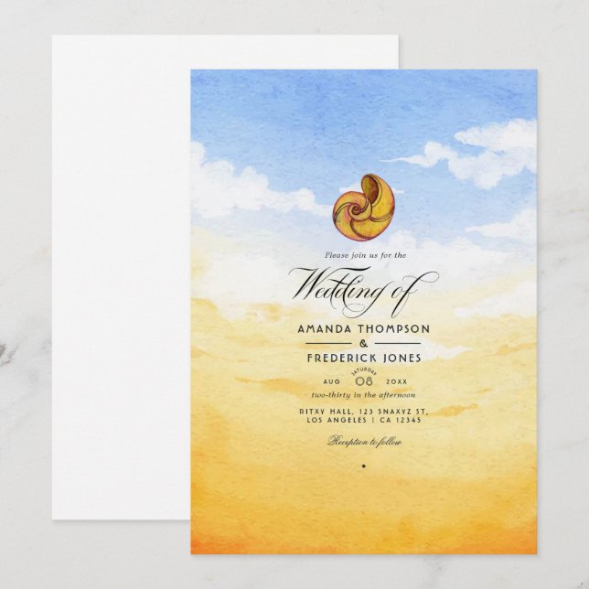 Invitación de Boda de Verano en la Playa con Acuar (Anverso / Reverso)