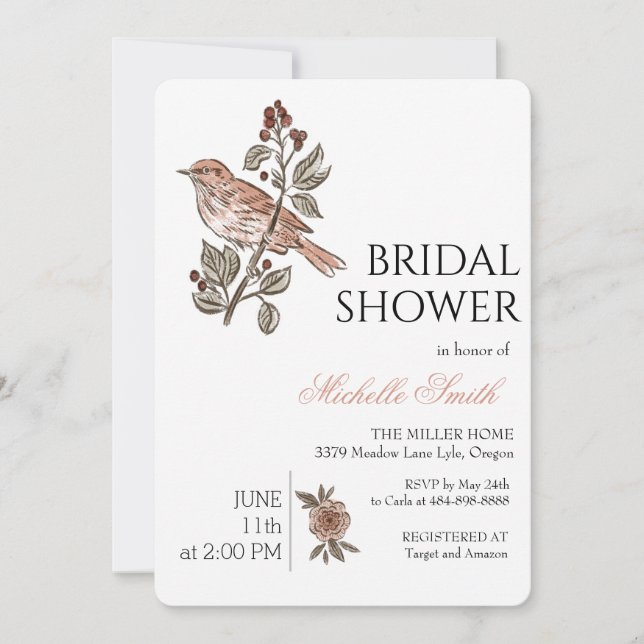 Invitación de boda de verano floral de pájaro para (Anverso)