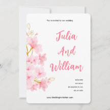 Invitación de boda de verano floral rosa elegante