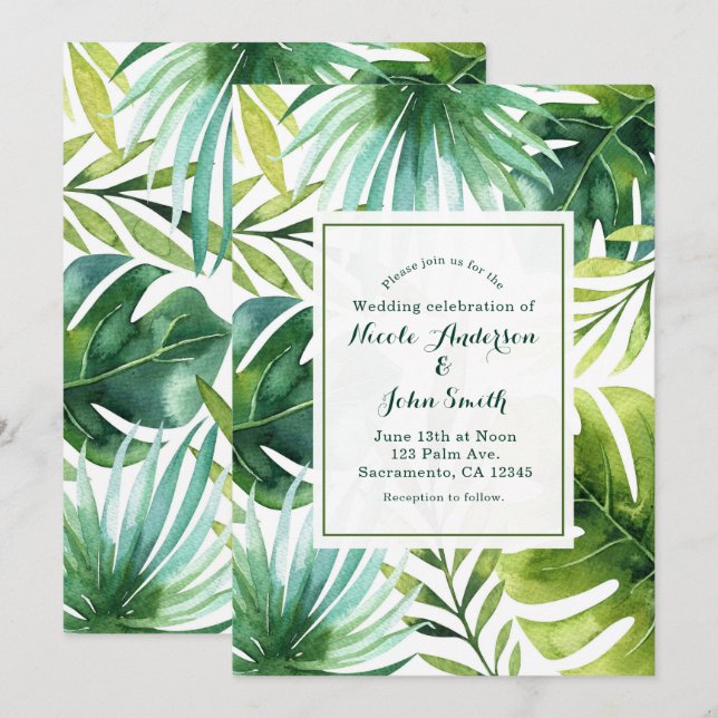 Invitación de boda de verano hawaiano con hojas tr (Anverso / Reverso)
