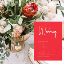 Invitación de boda de verano moderna roja sin padr