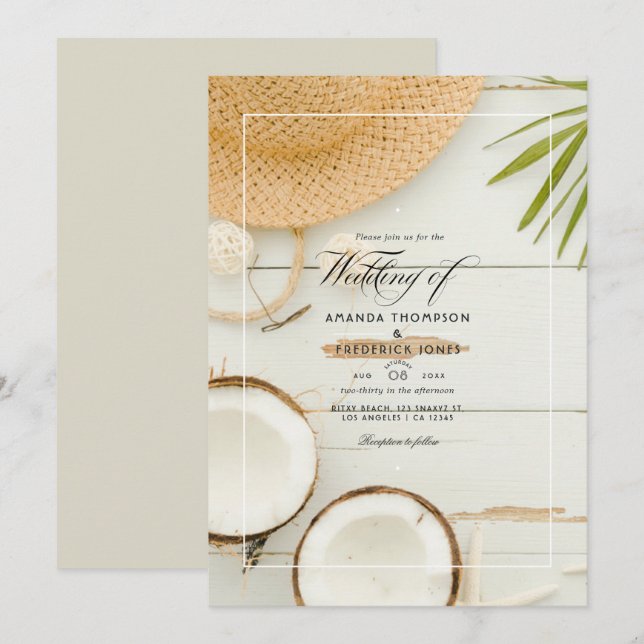 Invitación de Boda de Verano Rústica de Playa (Anverso / Reverso)