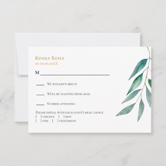 Invitación de boda de verde botánico de eucalipto, (Anverso)