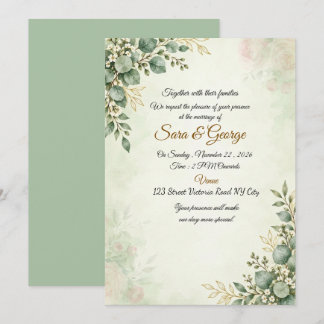 Invitación de boda de verde botánico de eucalipto