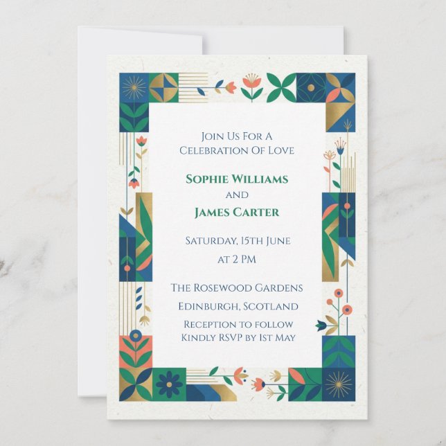 Invitación de boda de verde botánico de salvia (Anverso)