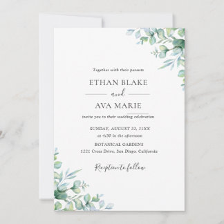 Invitación de boda de verde elegante eucalipto