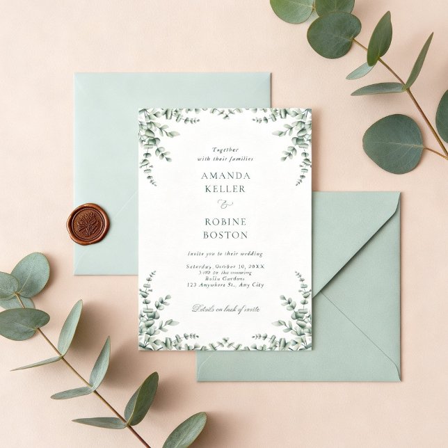 Invitación de boda de verde eucalipto suave (Subido por el creador)