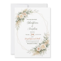 Invitación de boda de verde eucalipto y floral