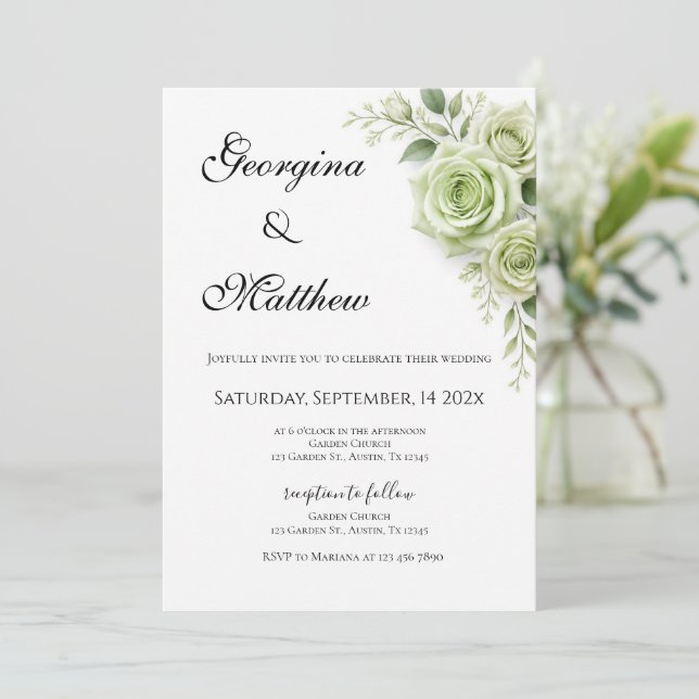 invitación de boda de verde floral (Anverso de pie)