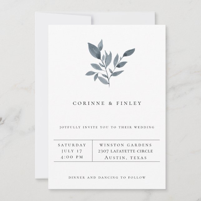 Invitación de boda de verde minimalista moderno (Anverso)