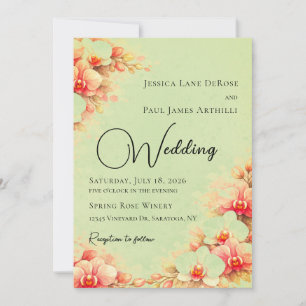 Invitación de boda de verde salvia y orquídea rosa