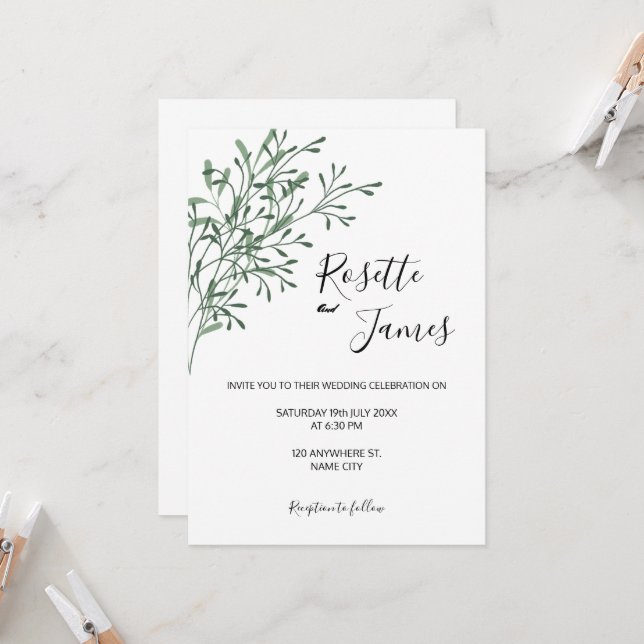 Invitación de boda de verde simple elegante modern (Anverso/Reverso In Situ)