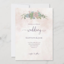 Invitación de boda de verde suculento y rubor