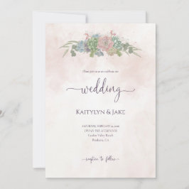 Invitación de boda de verde suculento y rubor