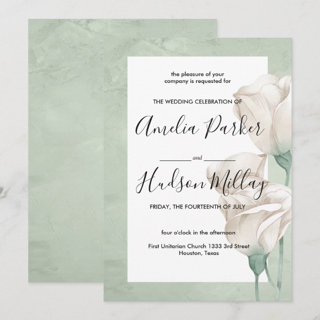 invitación de boda de verde trendy (Anverso / Reverso)