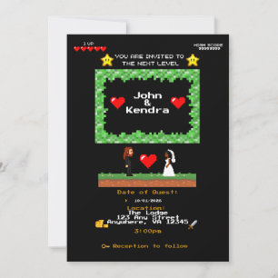 Invitación de boda de videojuego de arcade retro