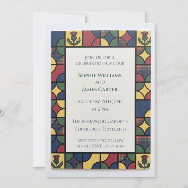 Invitación de boda de vidrio emplomado celta color (Anverso)