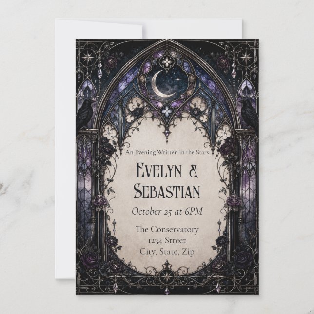 Invitación de boda de vidrio emplomado gótico (Anverso)