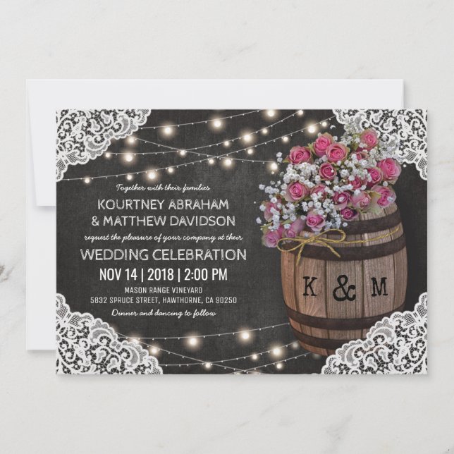 Invitación de boda de viñedo con luces de cuerda | (Anverso)