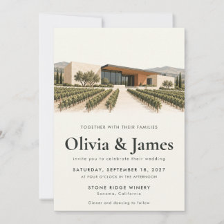Invitación de boda de viñedo de bodega moderna