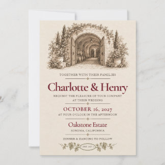 Invitación de boda de viñedo de bodega vintage