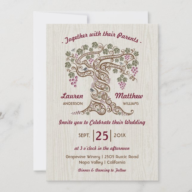 Invitación de boda de viñedo rústico (Anverso)