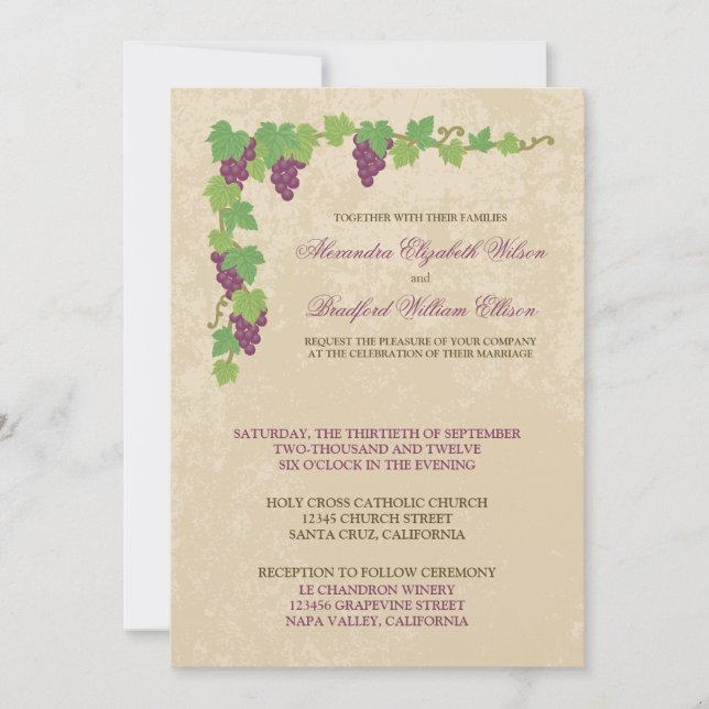 Invitación de boda de viñedo (textura de pergamino (Anverso)
