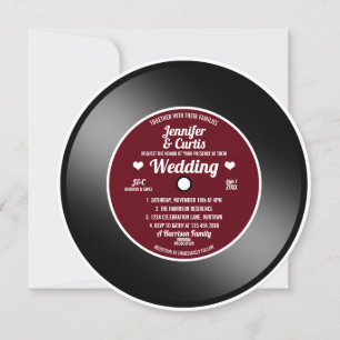 Invitación de boda de vinilo retro vino tinto
