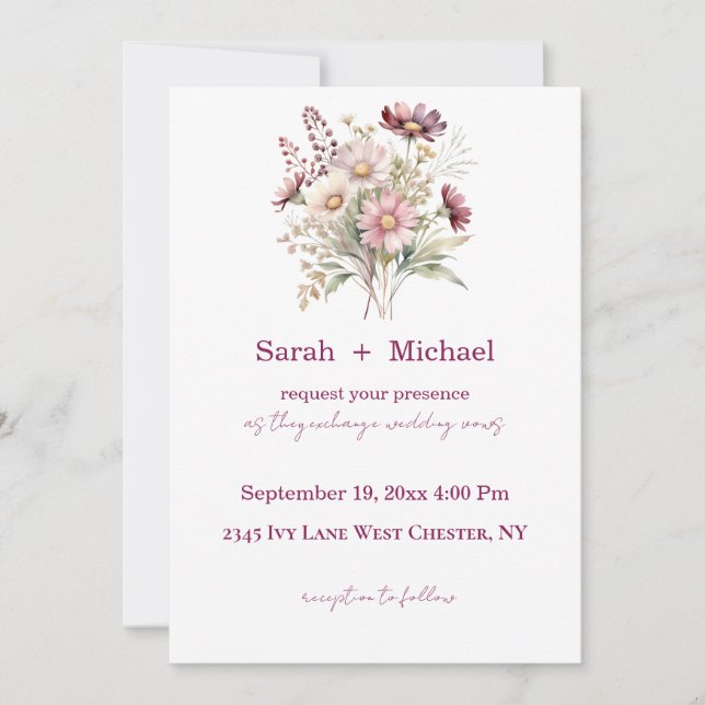 Invitación de boda de vino floral de primavera (Anverso)