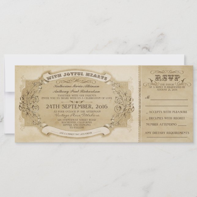 INVITACIÓN DE BODA DE VINTAJE CON RSVP (Anverso)