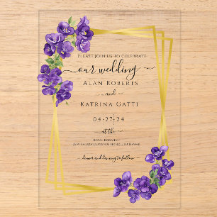 Invitación de boda de violetas púrpura profundas