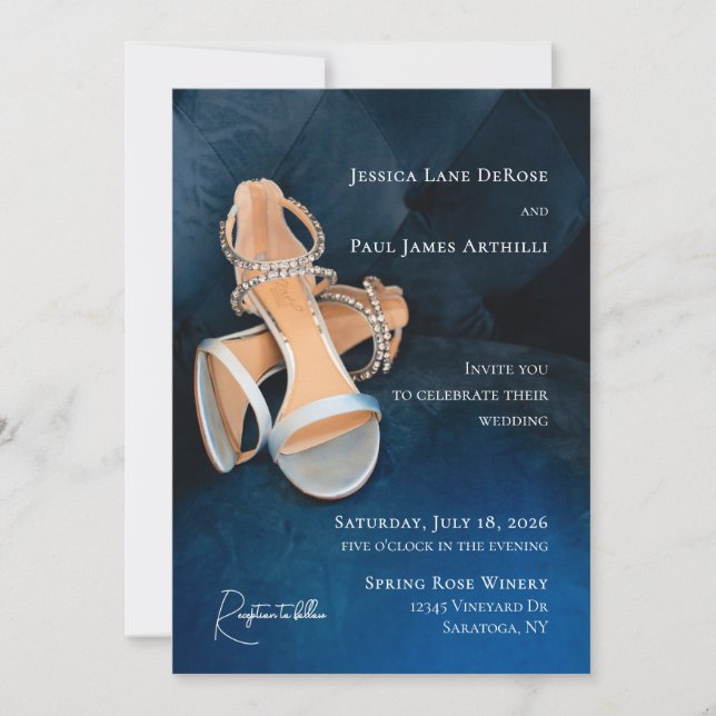 Invitación de boda de zapatos azules simples (Anverso)