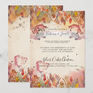 Invitación de boda de zorros vintage