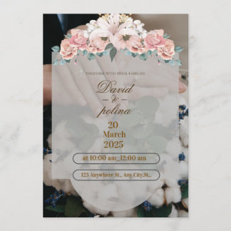 Invitación de boda decorada con flores blancas y r