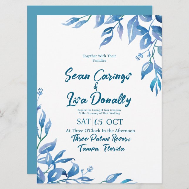 Invitación de boda Deep Blue (Anverso / Reverso)