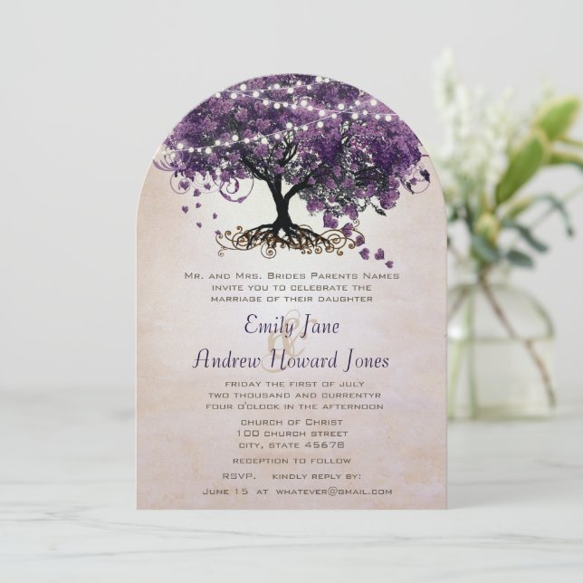 Invitación de boda del árbol de hoja de corazón mo (Anverso de pie)