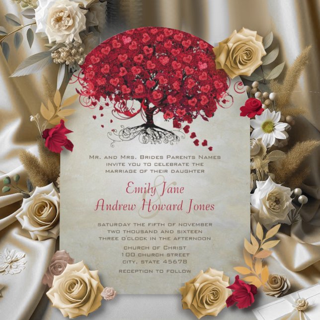 Invitación de Boda del Árbol de Hoja de Corazón Ro (Subido por el creador)